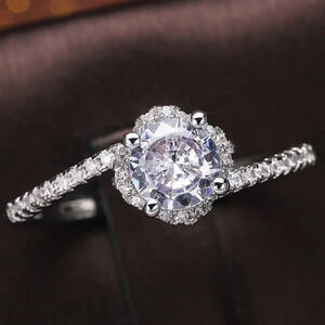 😍Beautiful CZ Diamond Twisted Macro Pave Silver Pure Flower Wedding Ring, K844